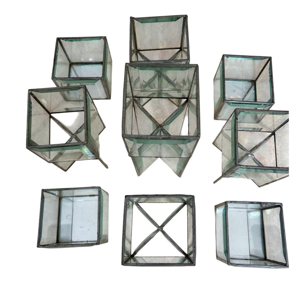 Vintage 3 Tier Leaded and Beveled Glass Mirror 9 Piece Cube Votive Candle Holder - Picture 7 of 14